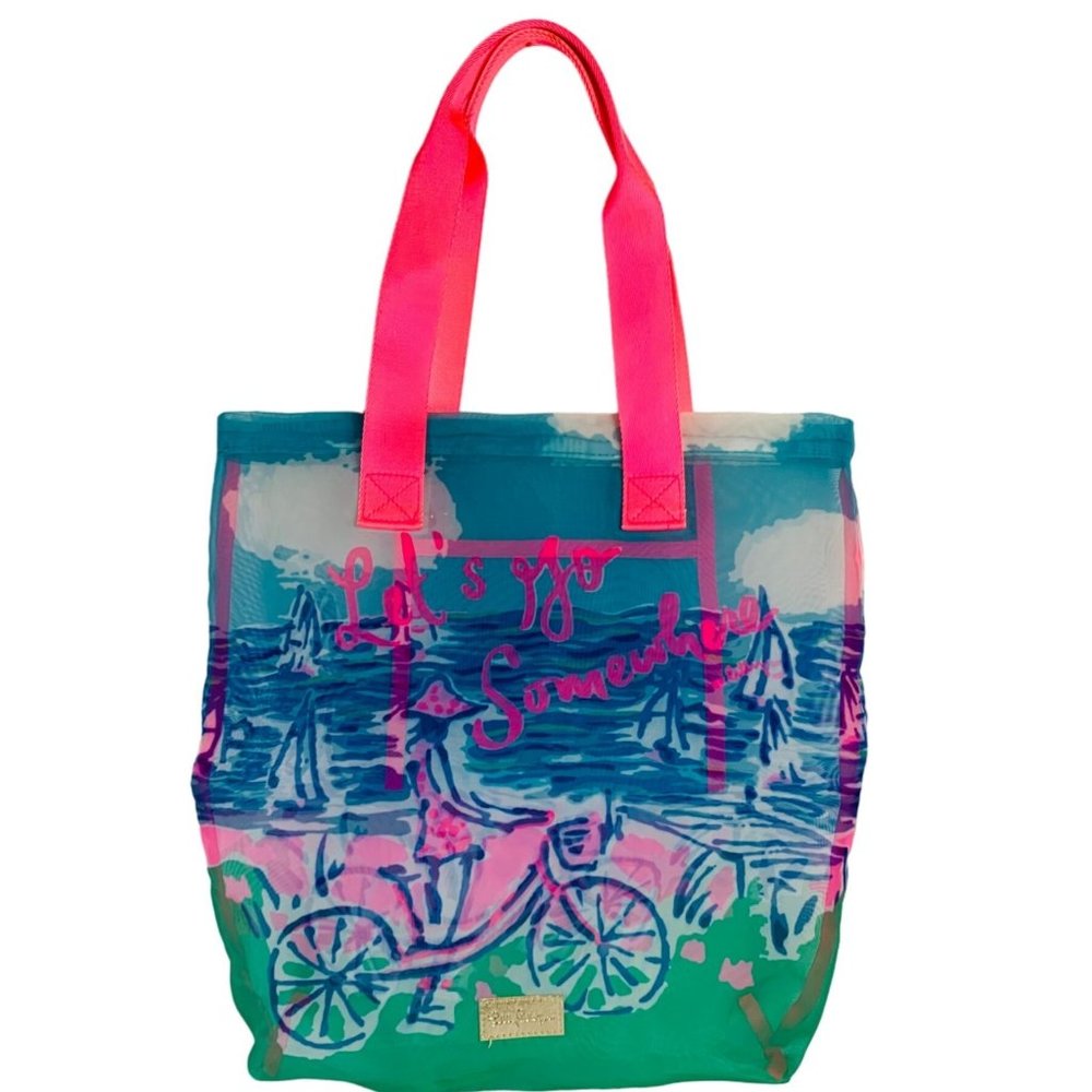 Lilly Pulitzer Mesh Beach Shopper Tote Bag Tropical Beach Pool Bag Coconut Vibes
